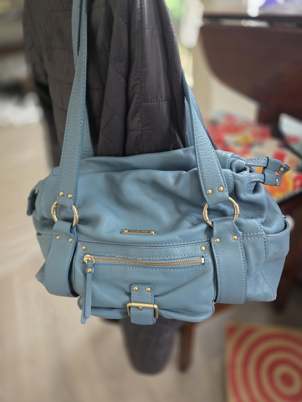 Michael Kors Blue Shoulder Bag with Gold Hardware